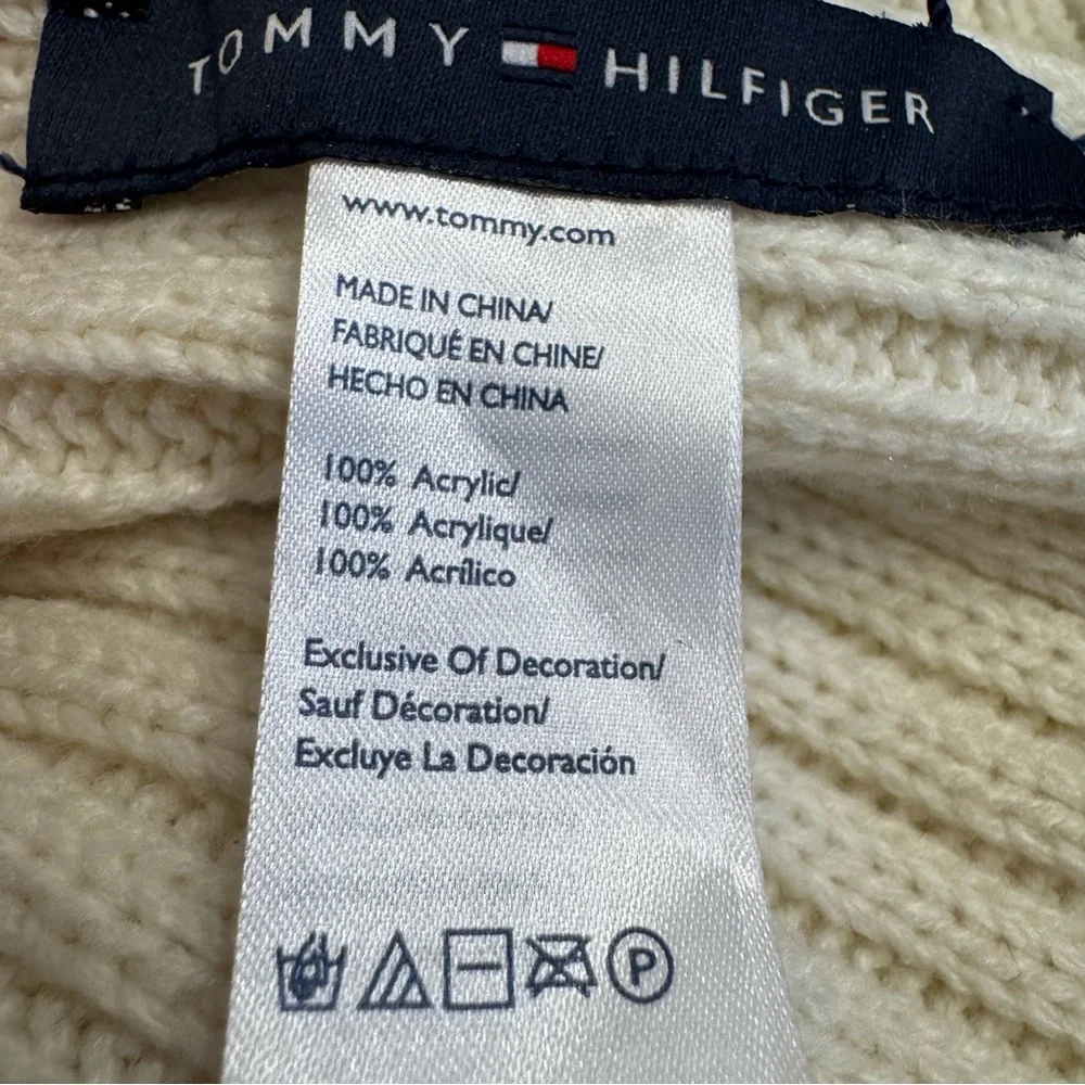 Tommy Hilfiger Unisex Winter White Knit Scarf with Logo Cream One Size NEW